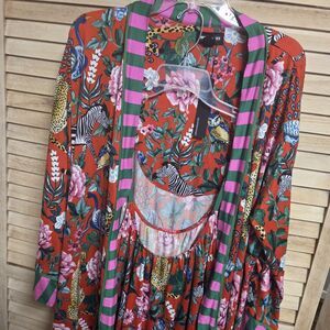 Room Service Scarlet Safari Gown & Robe Pajama Set Womens XL Floral No Belt